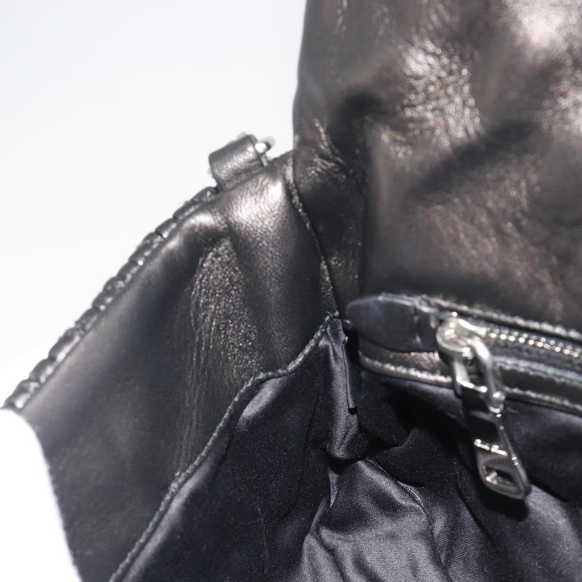 Miu Miu Matelasse Bijoux Chain Shoulder Bag Leather Black Silver Auth 194833SAM