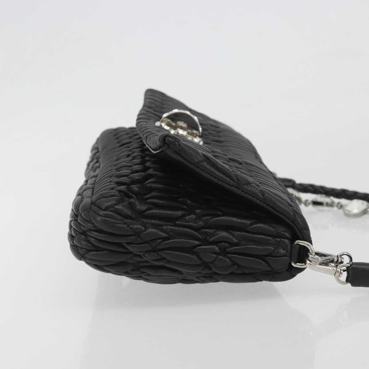 Miu Miu Matelasse Bijoux Chain Shoulder Bag Leather Black Silver Auth 194833SAM
