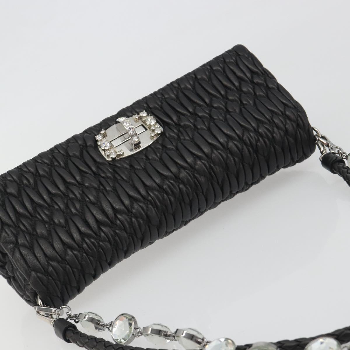Miu Miu Matelasse Bijoux Chain Shoulder Bag Leather Black Silver Auth 194833SAM