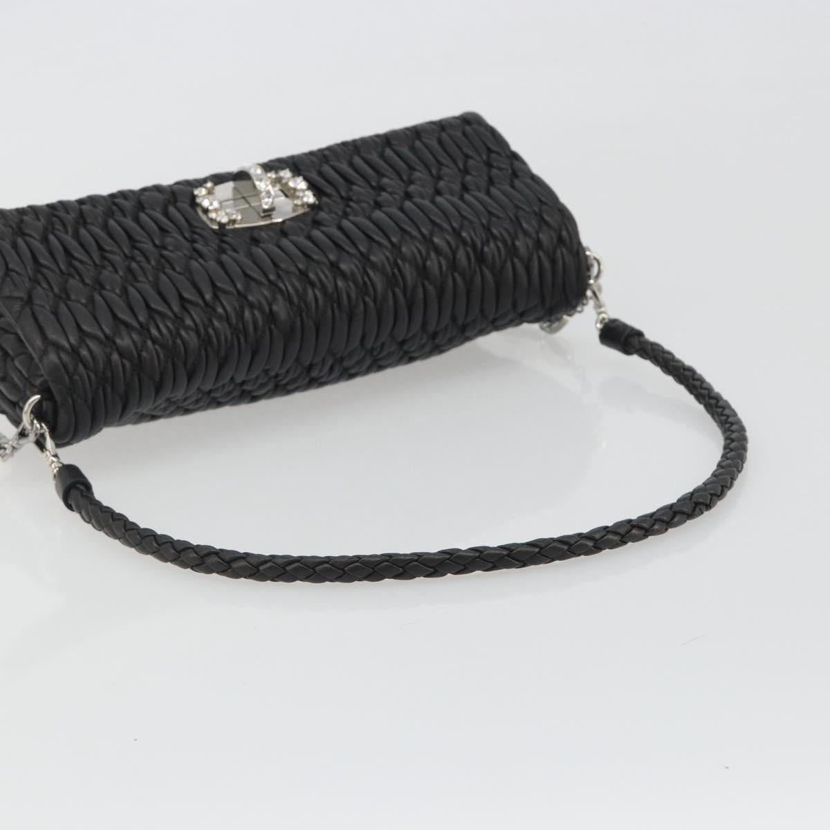 Miu Miu Matelasse Bijoux Chain Shoulder Bag Leather Black Silver Auth 194833SAM