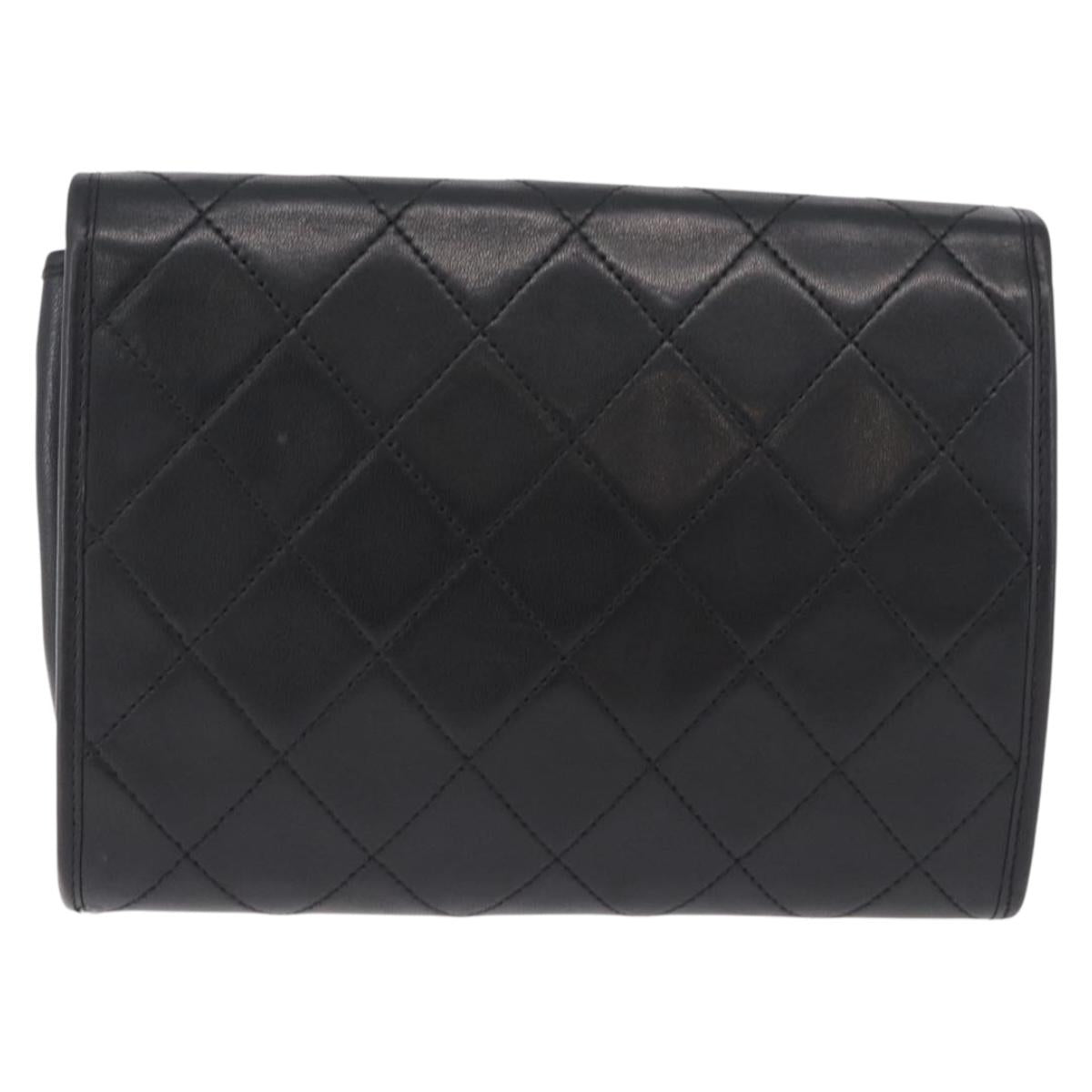 CHANEL Matelasse Chain Shoulder Bag Lamb Skin Black Gold CC Auth 194834A