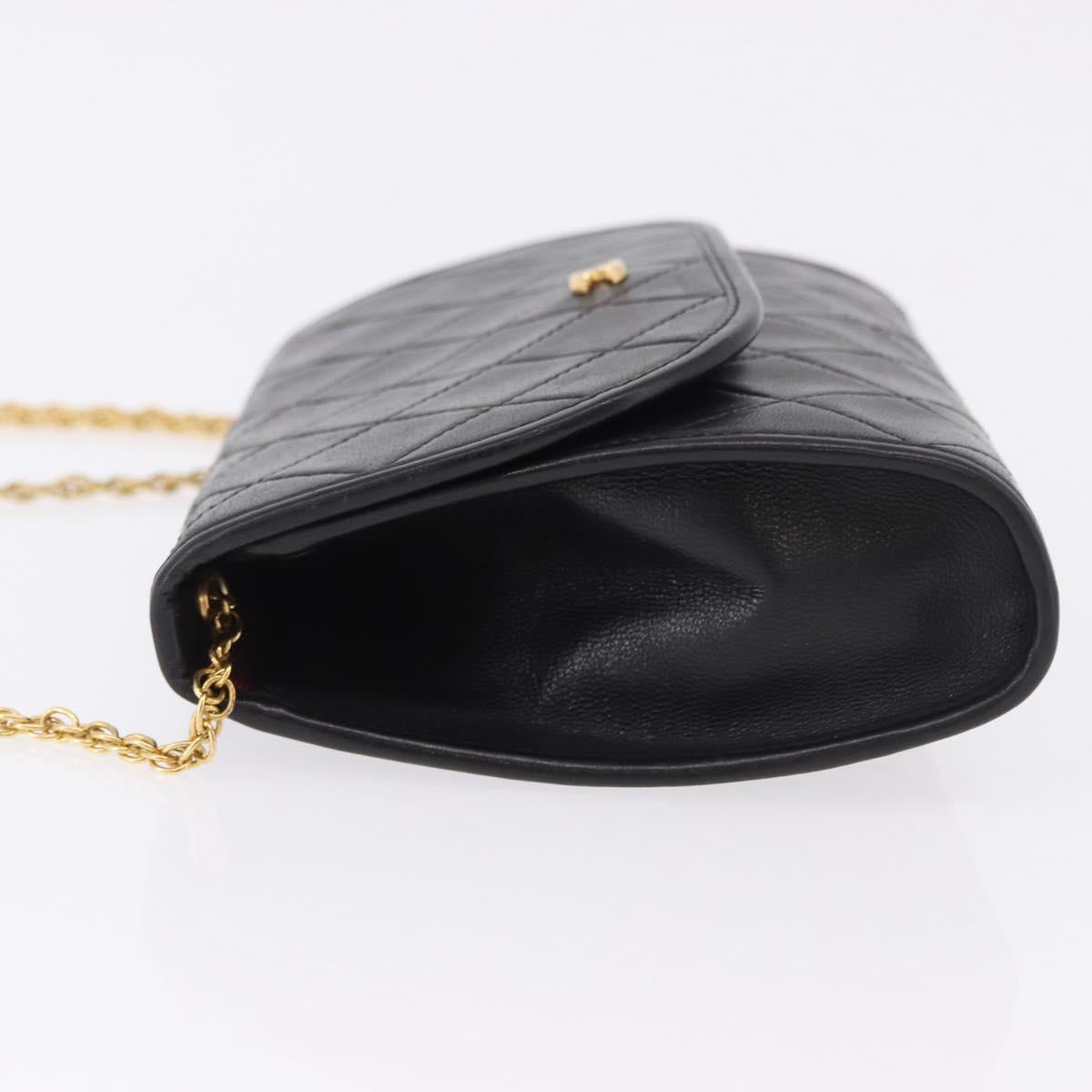 CHANEL Matelasse Chain Shoulder Bag Lamb Skin Black Gold CC Auth 194834A