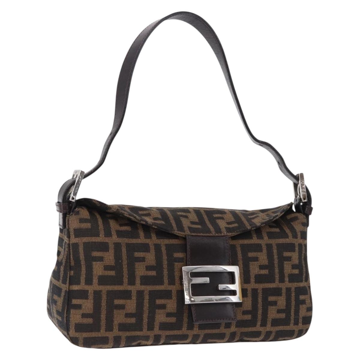 FENDI Zucca Canvas Mamma Baguette Shoulder Bag Brown Black Auth 194835SAV