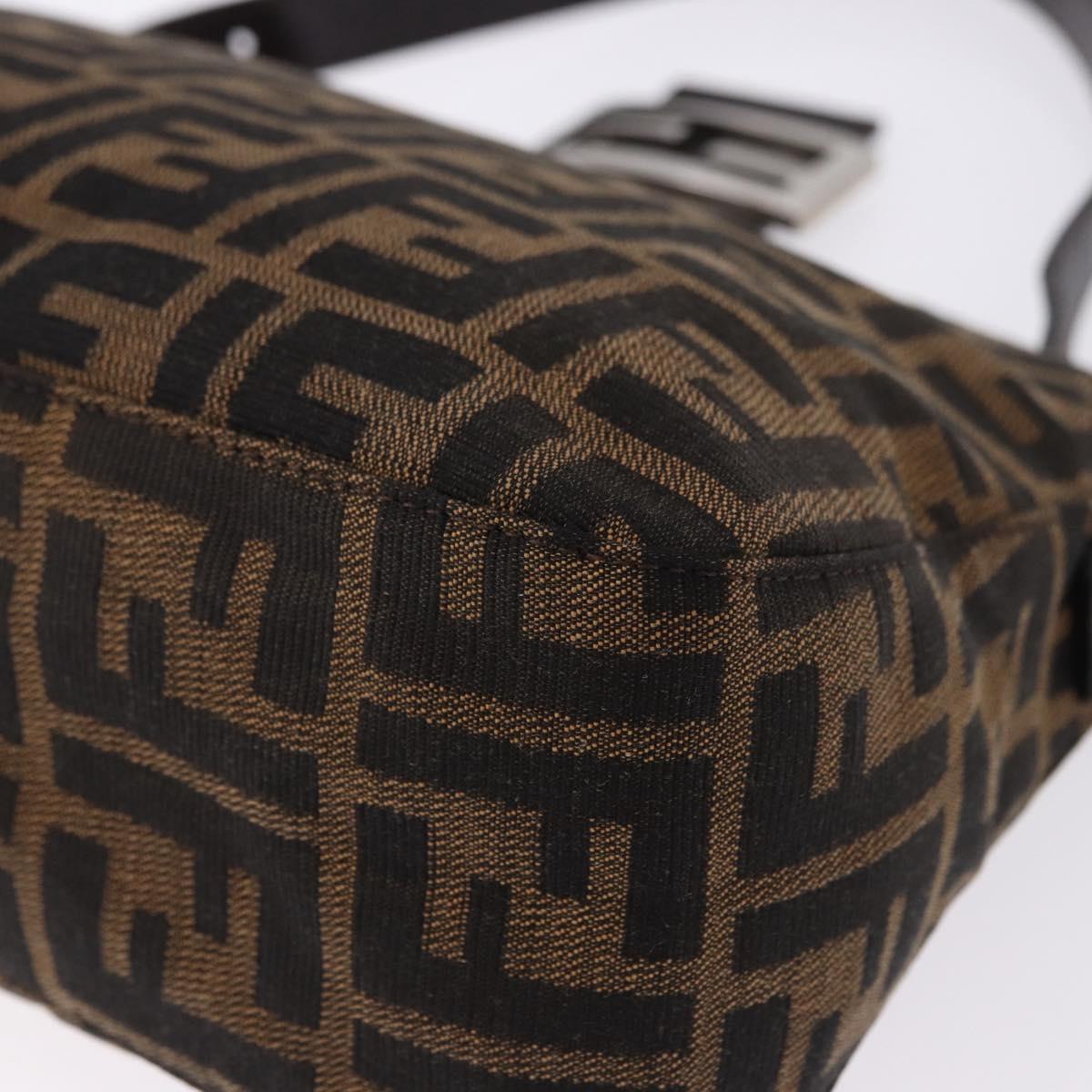 FENDI Zucca Canvas Mamma Baguette Shoulder Bag Brown Black Auth 194835SAV