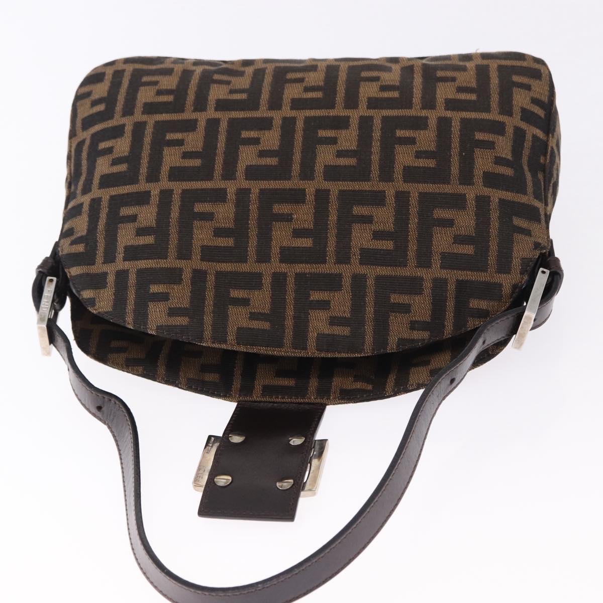 FENDI Zucca Canvas Mamma Baguette Shoulder Bag Brown Black Auth 194835SAV