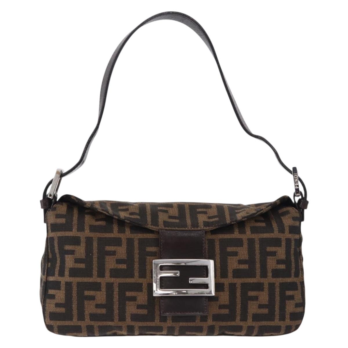 FENDI Zucca Canvas Mamma Baguette Shoulder Bag Brown Black Auth 194835SAV