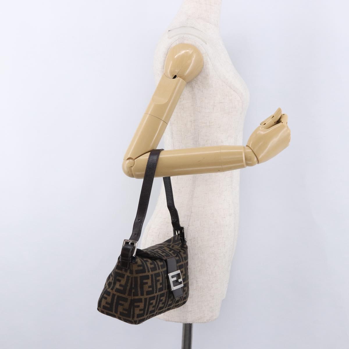 FENDI Zucca Canvas Mamma Baguette Shoulder Bag Brown Black Auth 194835SAV