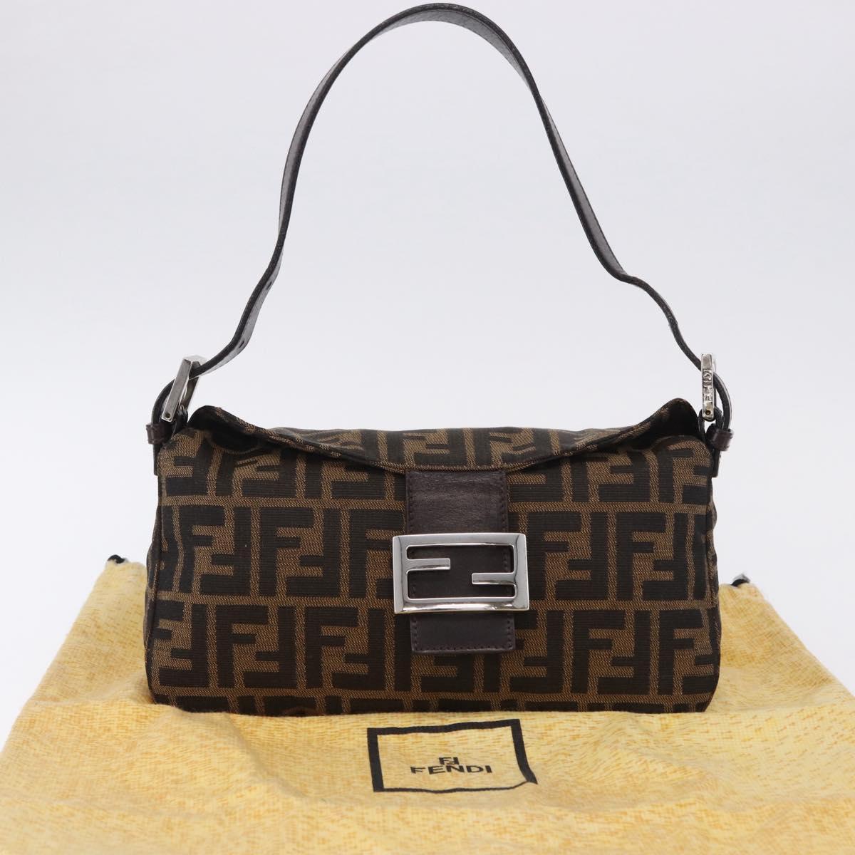 FENDI Zucca Canvas Mamma Baguette Shoulder Bag Brown Black Auth 194835SAV