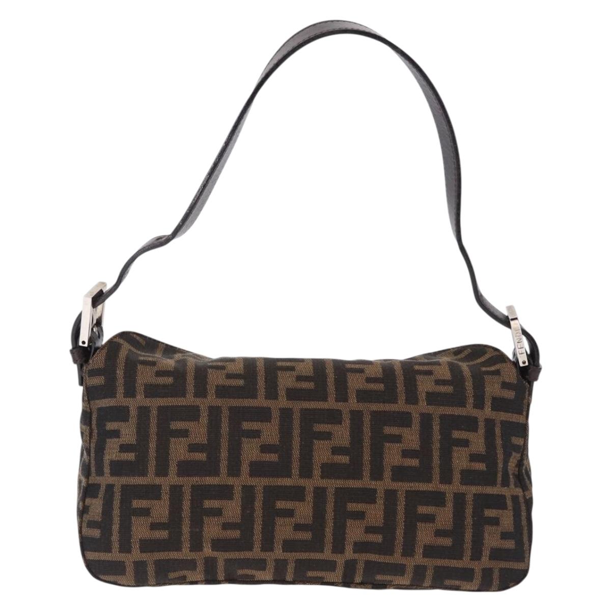 FENDI Zucca Canvas Mamma Baguette Shoulder Bag Brown Black Auth 194835SAV