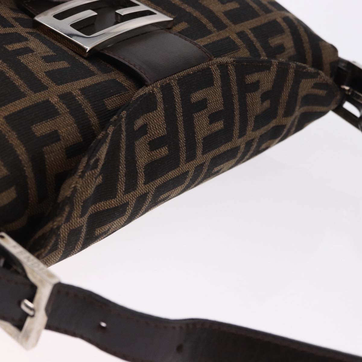 FENDI Zucca Canvas Mamma Baguette Shoulder Bag Brown Black Auth 194835SAV