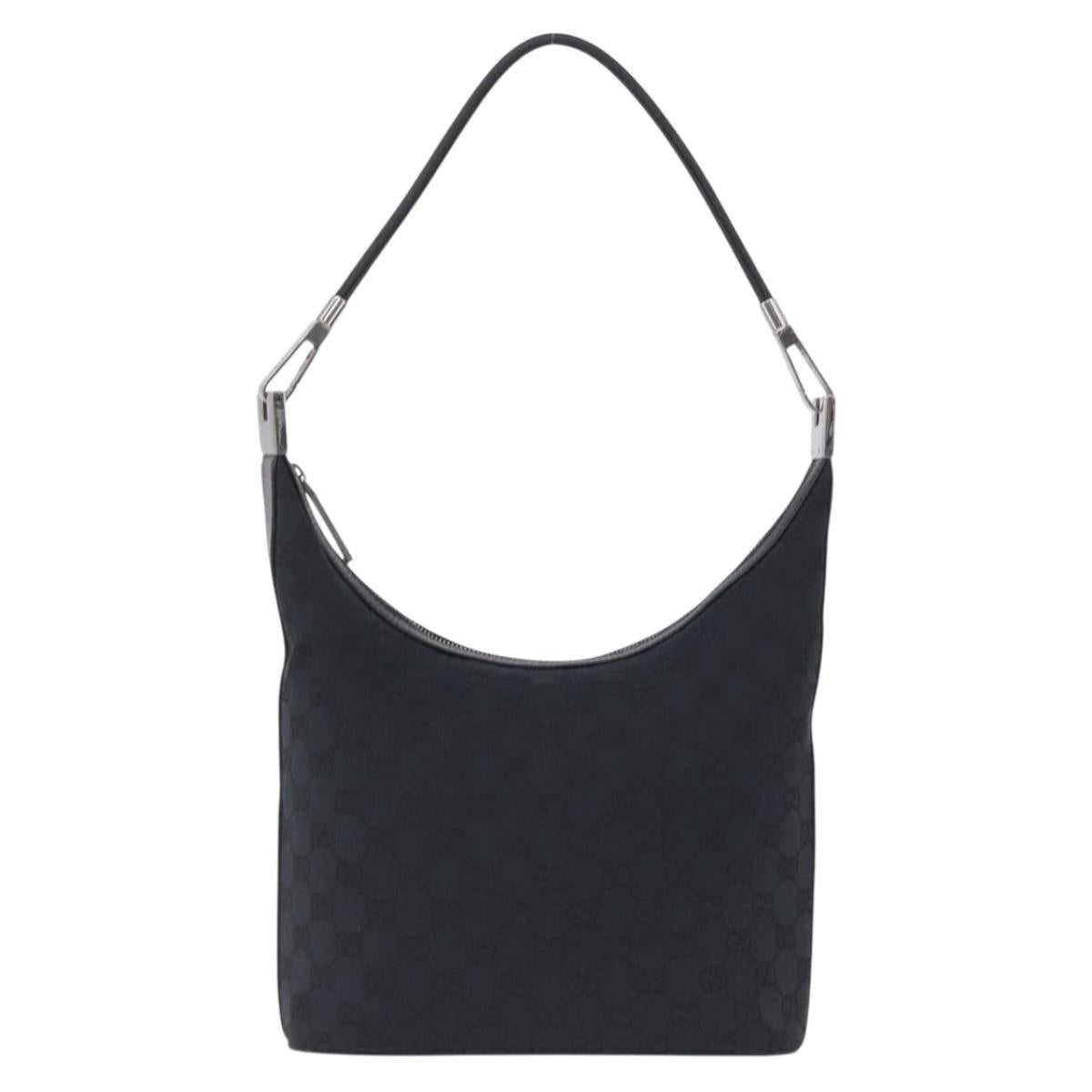 GUCCI GG Canvas Shoulder Bag Black Silver 001 3814 Auth 194836V