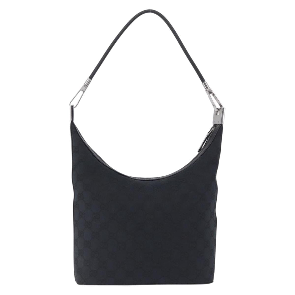 GUCCI GG Canvas Shoulder Bag Black Silver 001 3814 Auth 194836V
