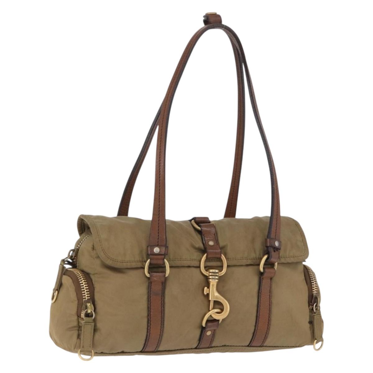Miu Miu Shoulder Bag Nylon Beige Gold Auth 194838A