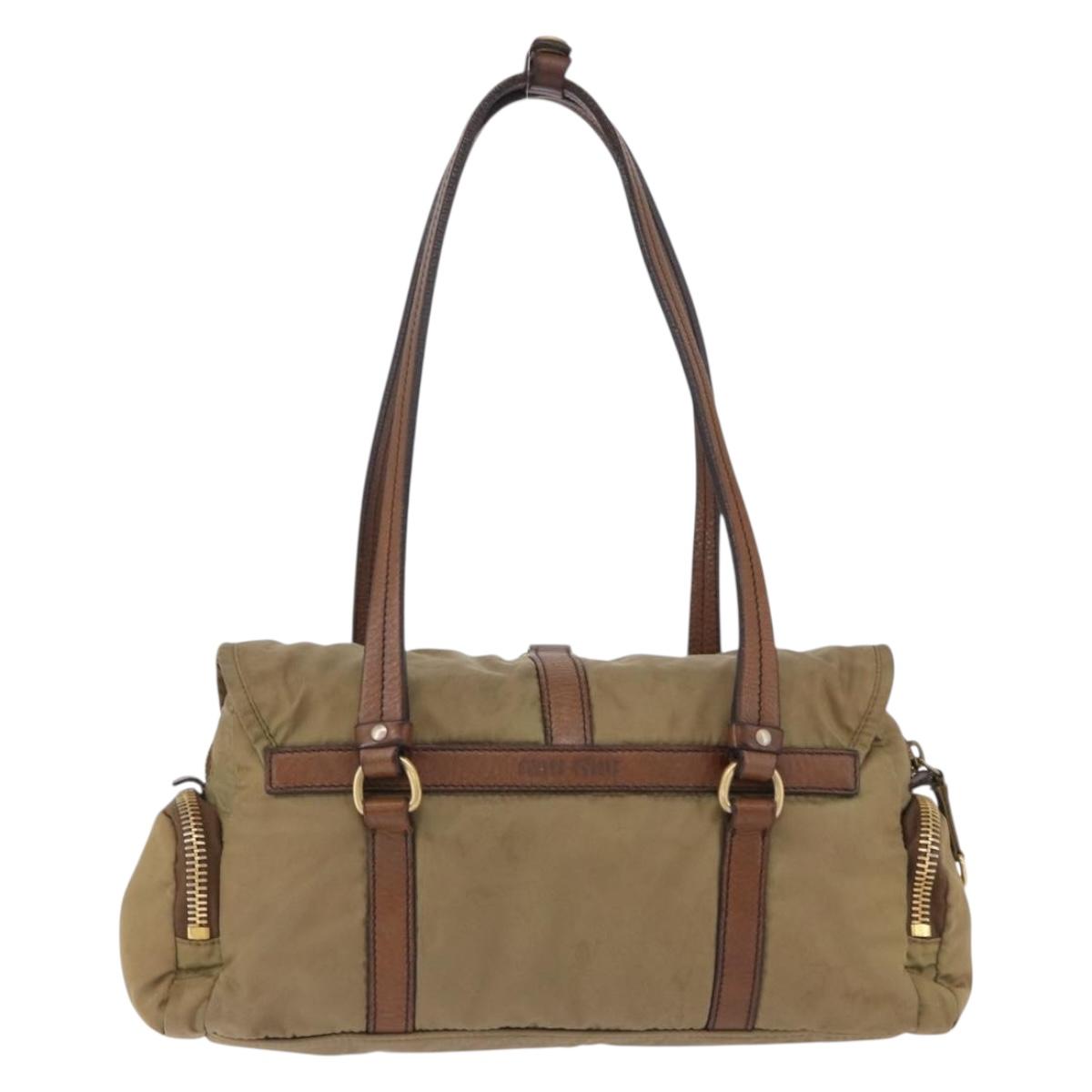 Miu Miu Shoulder Bag Nylon Beige Gold Auth 194838A