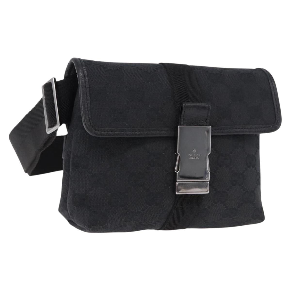 GUCCI GG Canvas Waist Bag Black Silver 131236 Auth 194839A