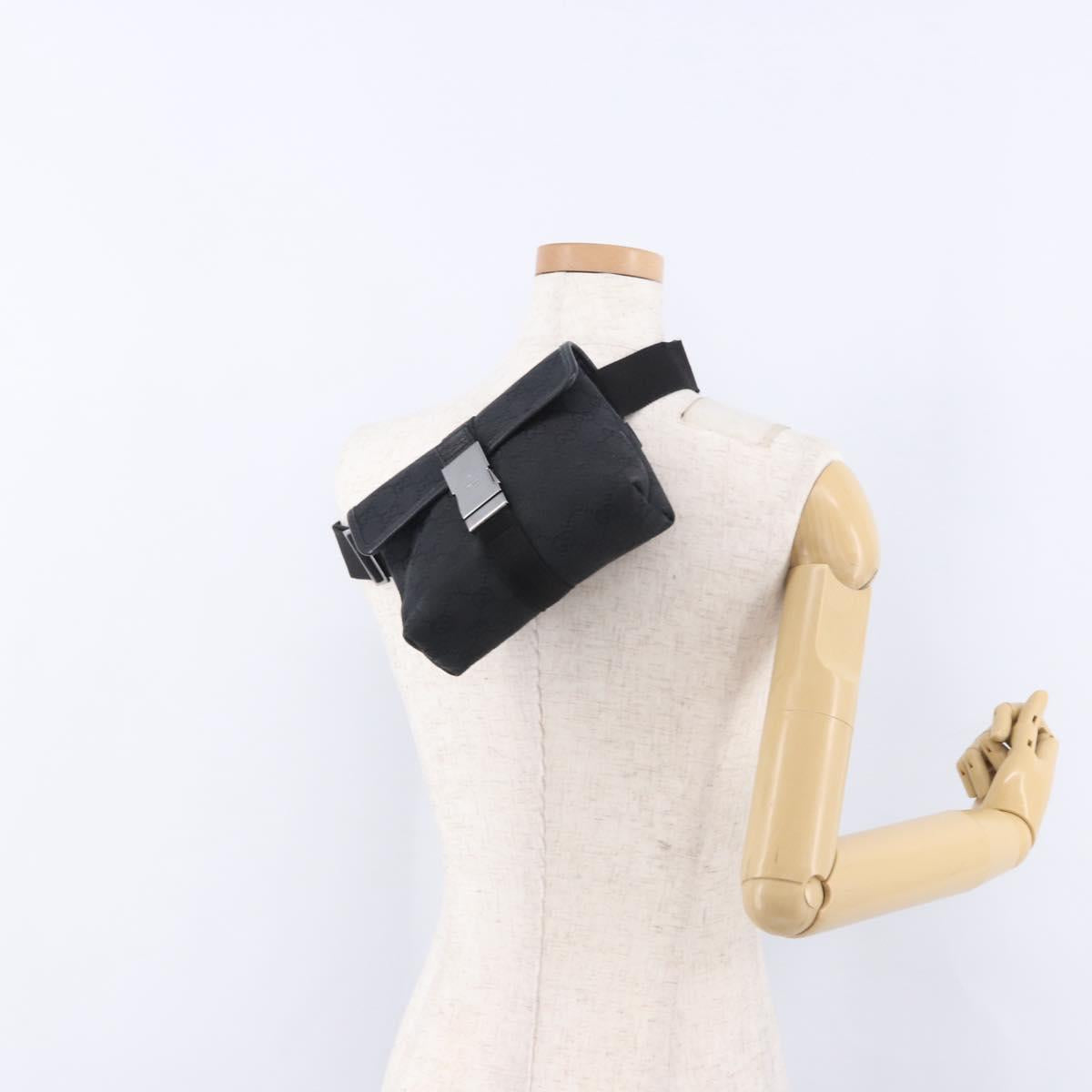 GUCCI GG Canvas Waist Bag Black Silver 131236 Auth 194839A