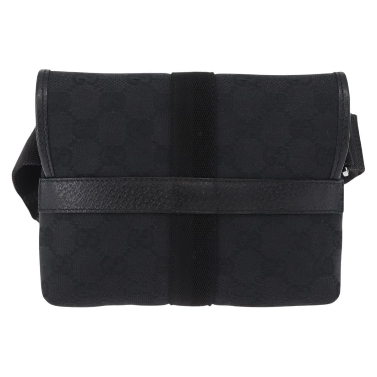 GUCCI GG Canvas Waist Bag Black Silver 131236 Auth 194839A