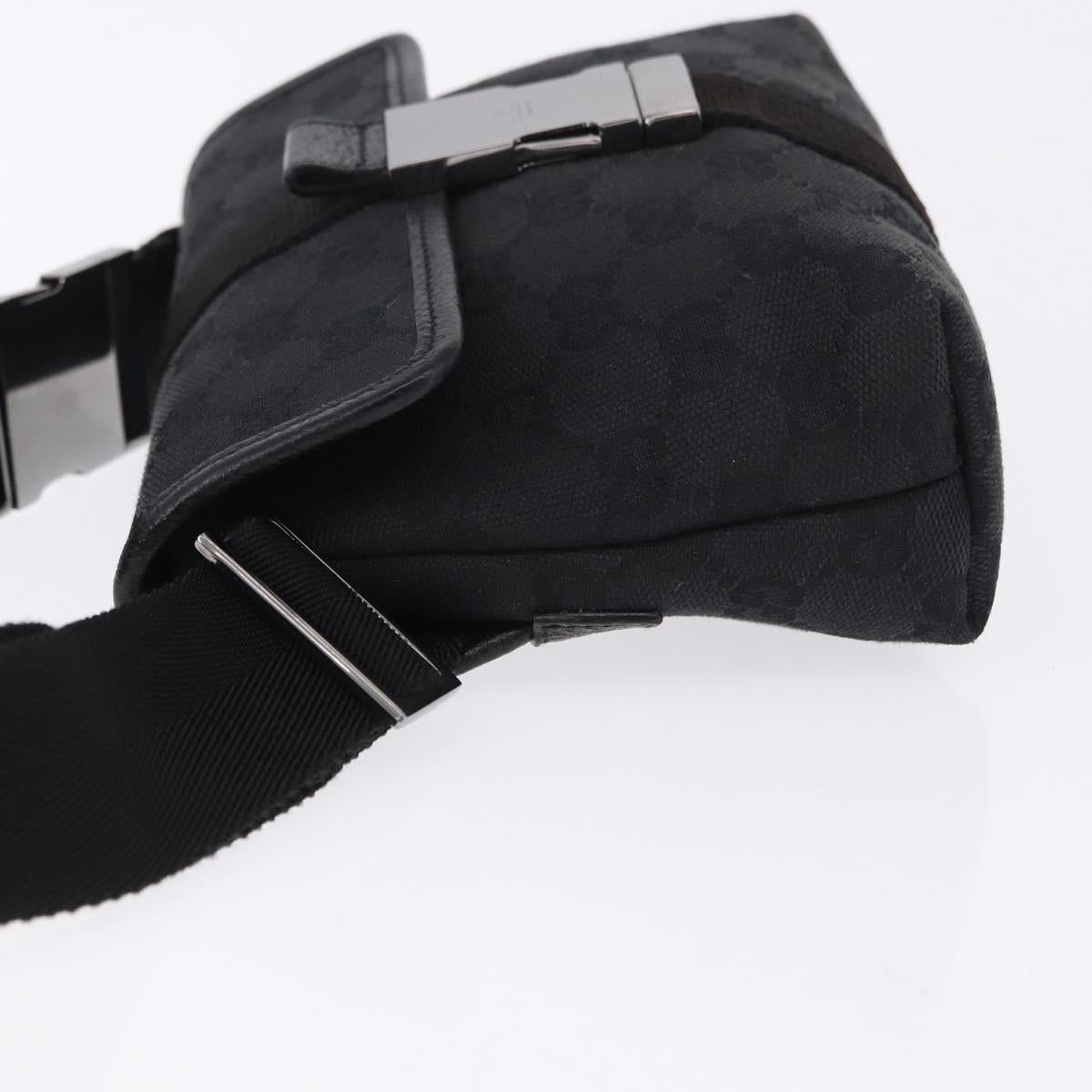 GUCCI GG Canvas Waist Bag Black Silver 131236 Auth 194839A