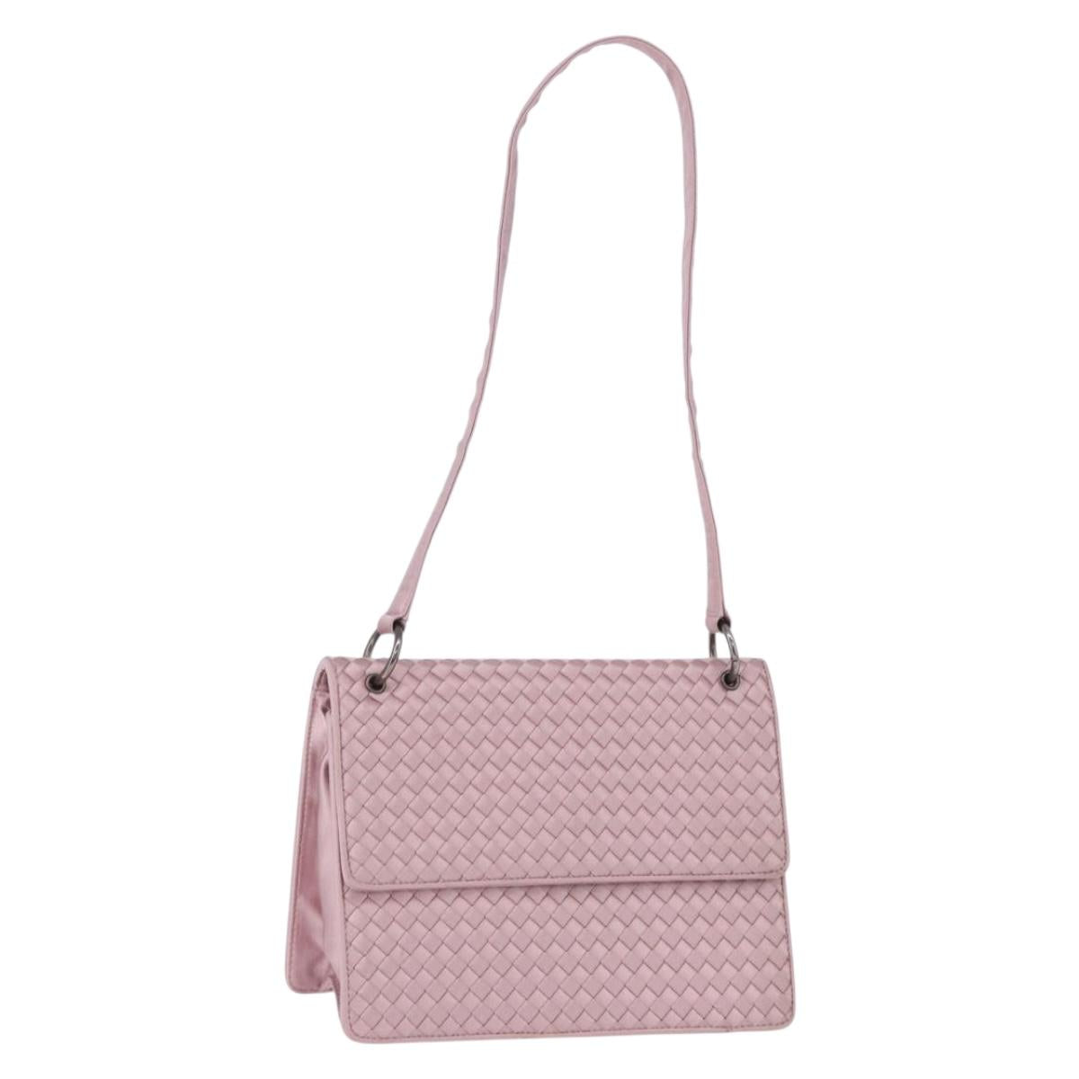 BOTTEGA VENETA INTRECCIATO Shoulder Bag Satin Pink Silver Auth 194840V