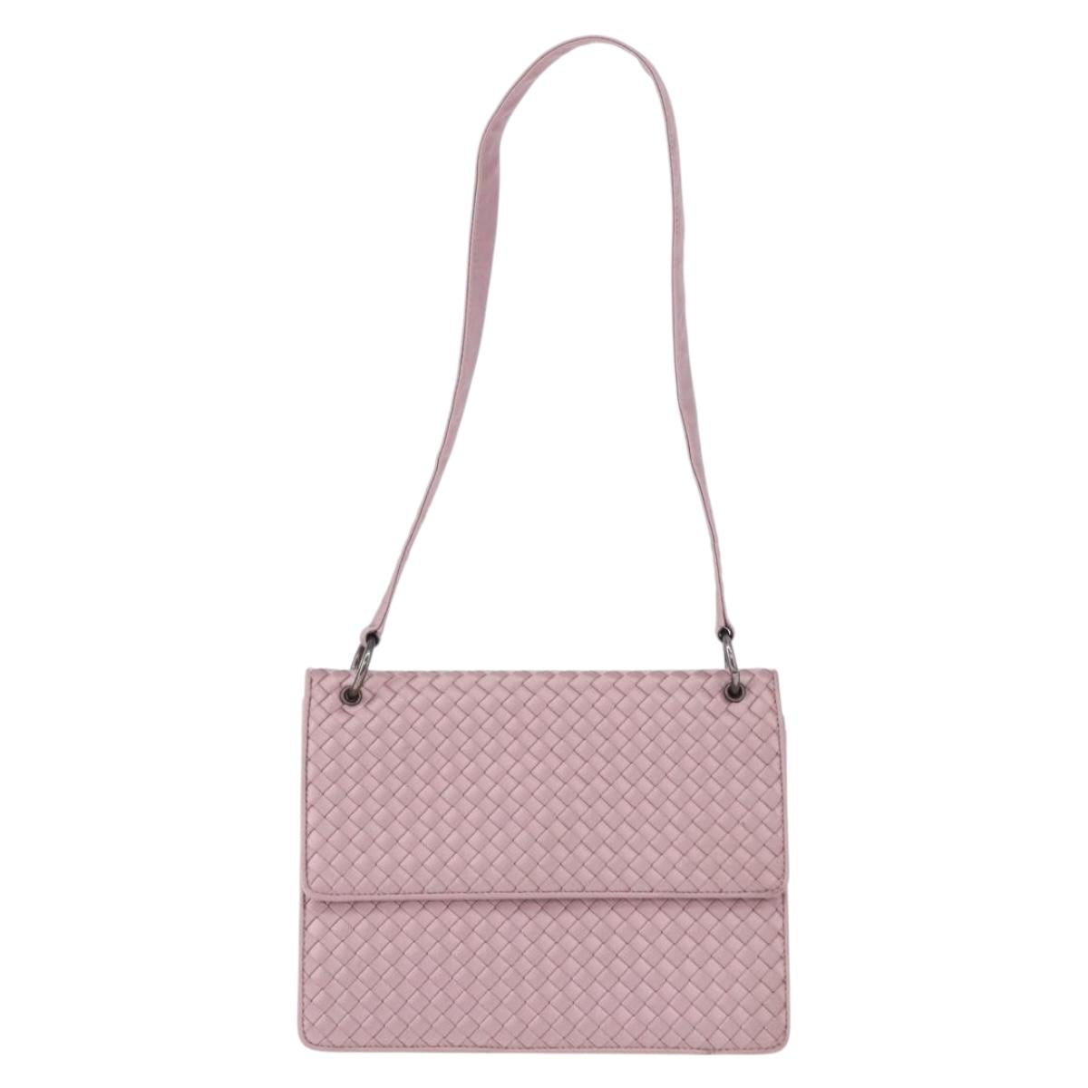 BOTTEGA VENETA INTRECCIATO Shoulder Bag Satin Pink Silver Auth 194840V
