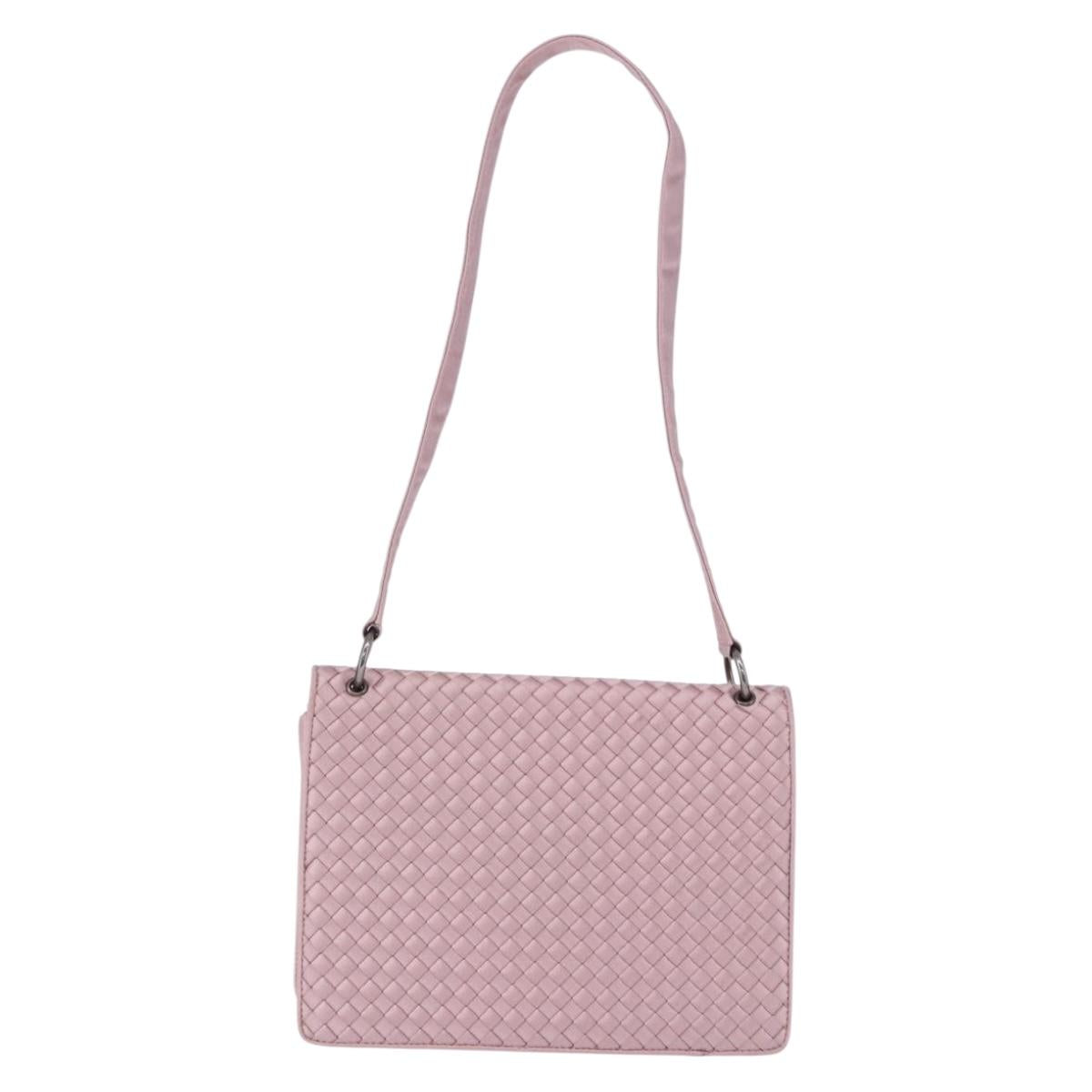 BOTTEGA VENETA INTRECCIATO Shoulder Bag Satin Pink Silver Auth 194840V