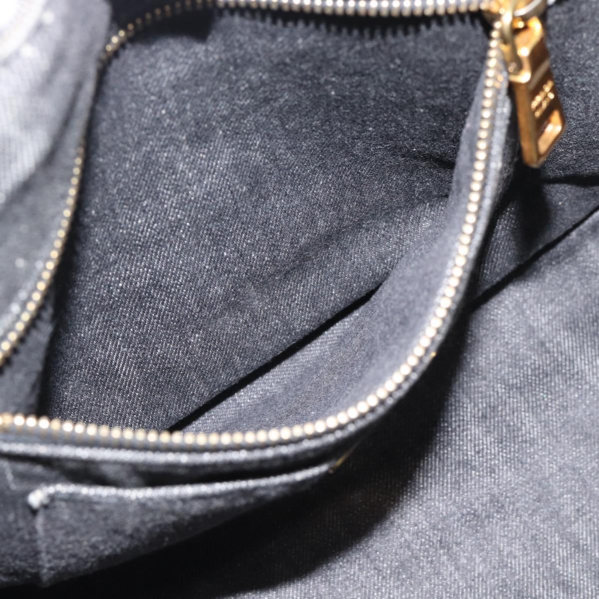 PRADA Canapa MM Hand Bag Denim 2way Black Gold Auth 194841V