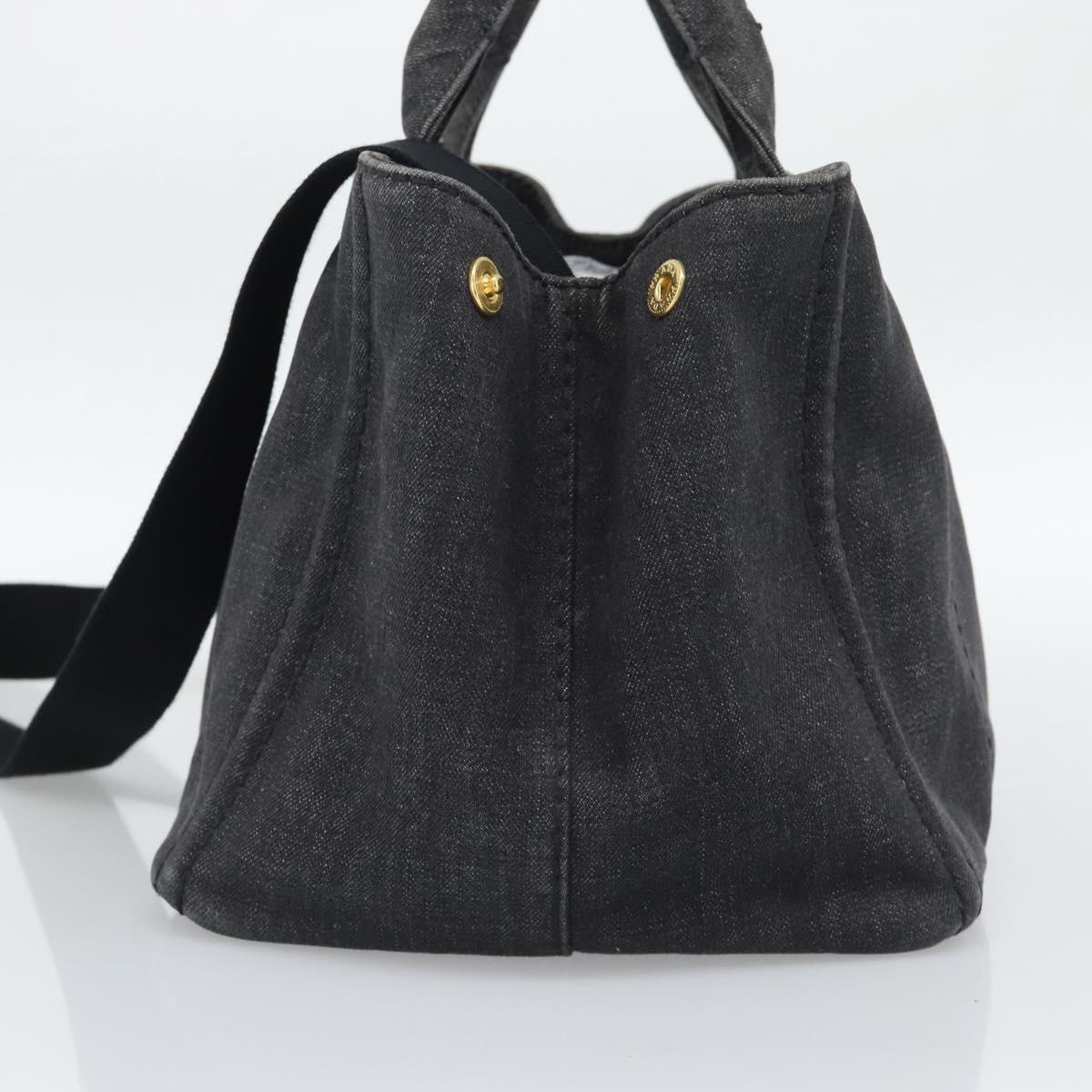 PRADA Canapa MM Hand Bag Denim 2way Black Gold Auth 194841V