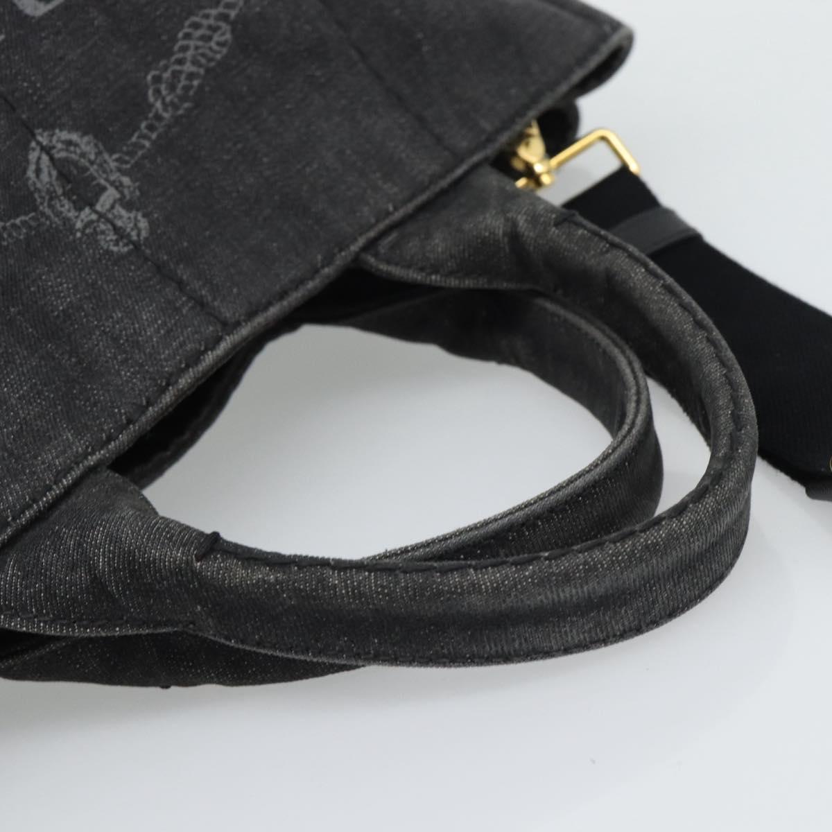 PRADA Canapa MM Hand Bag Denim 2way Black Gold Auth 194841V