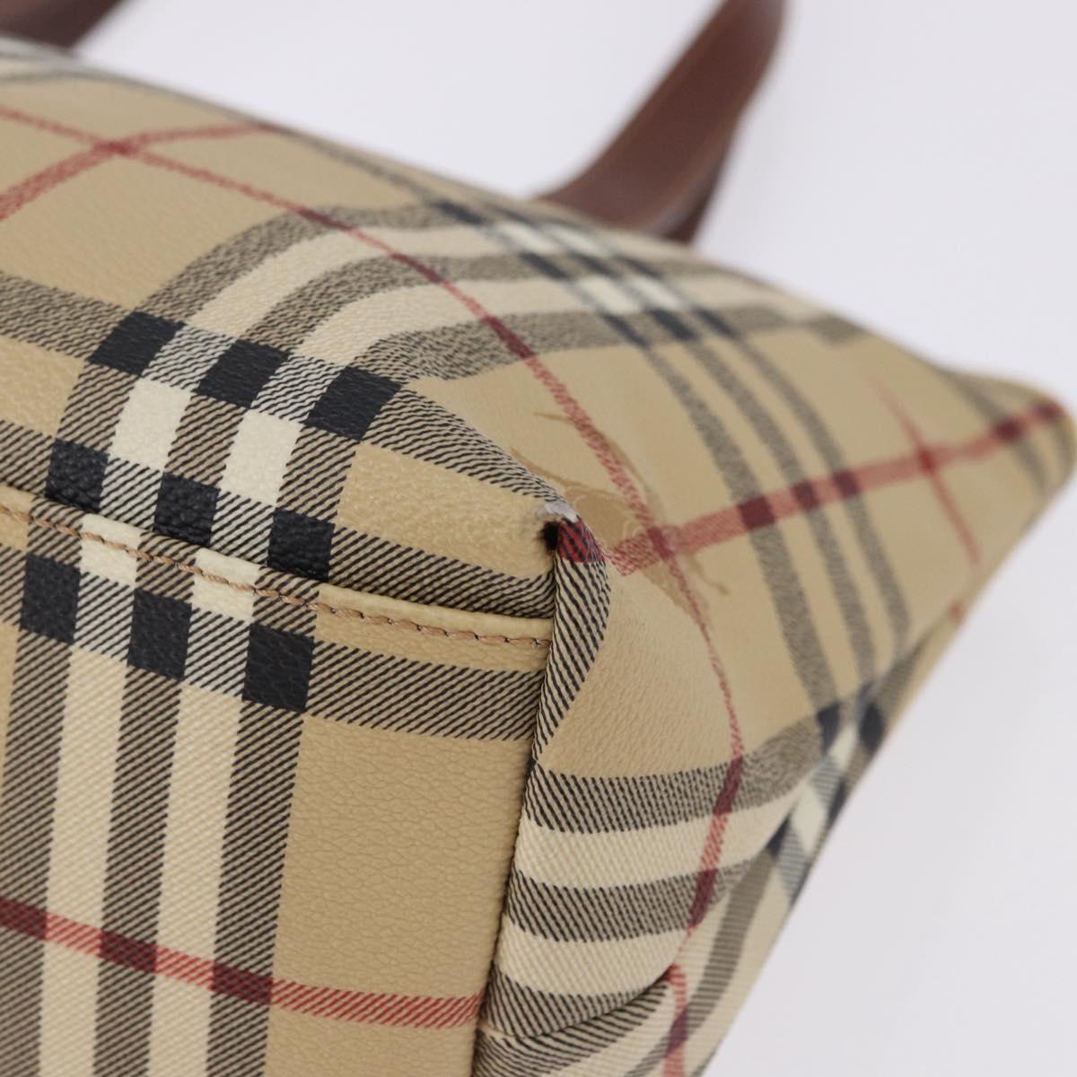 BURBERRY Nova Check blue Tote Bag PVC Beige Gold Auth 194843V