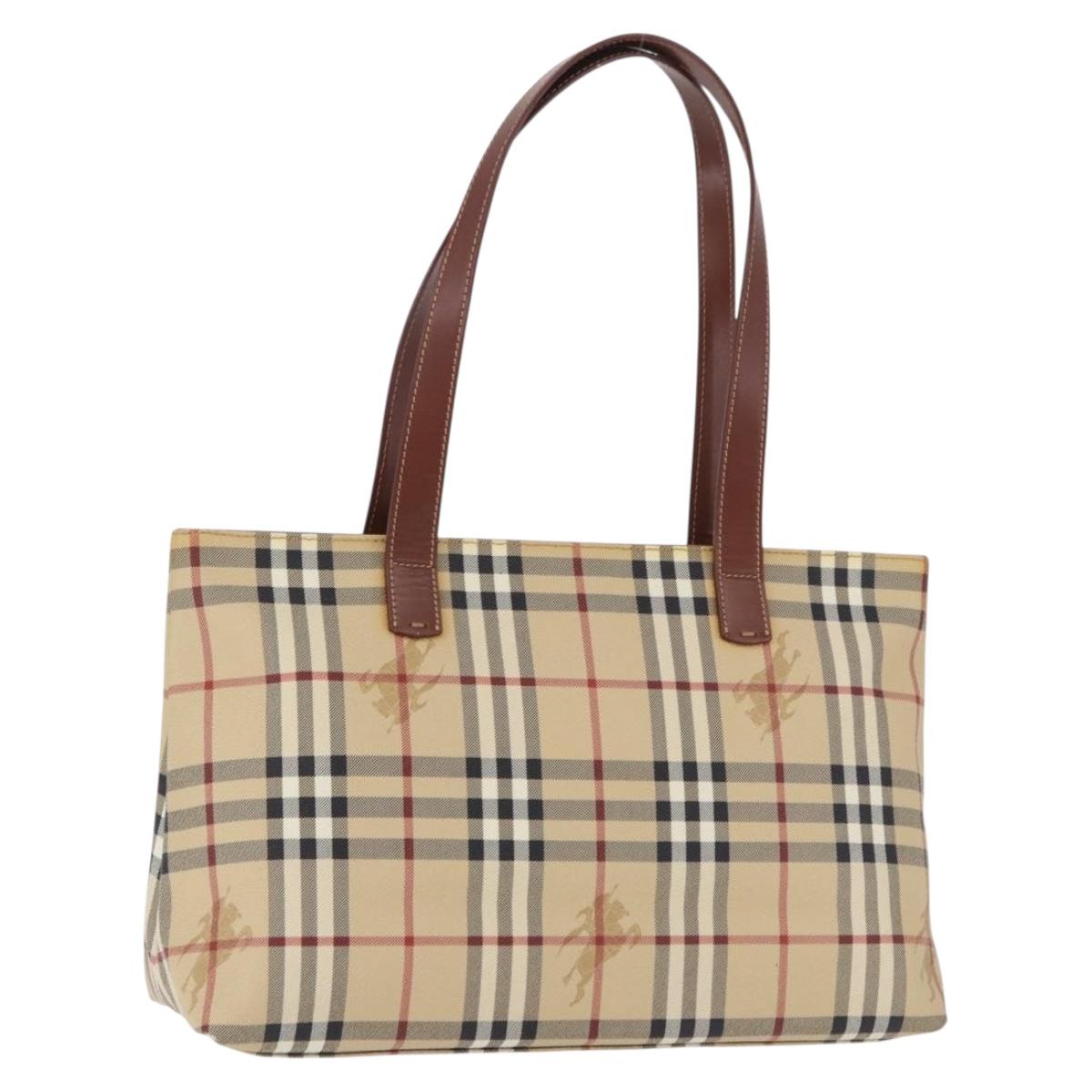 BURBERRY Nova Check blue Tote Bag PVC Beige Gold Auth 194843V
