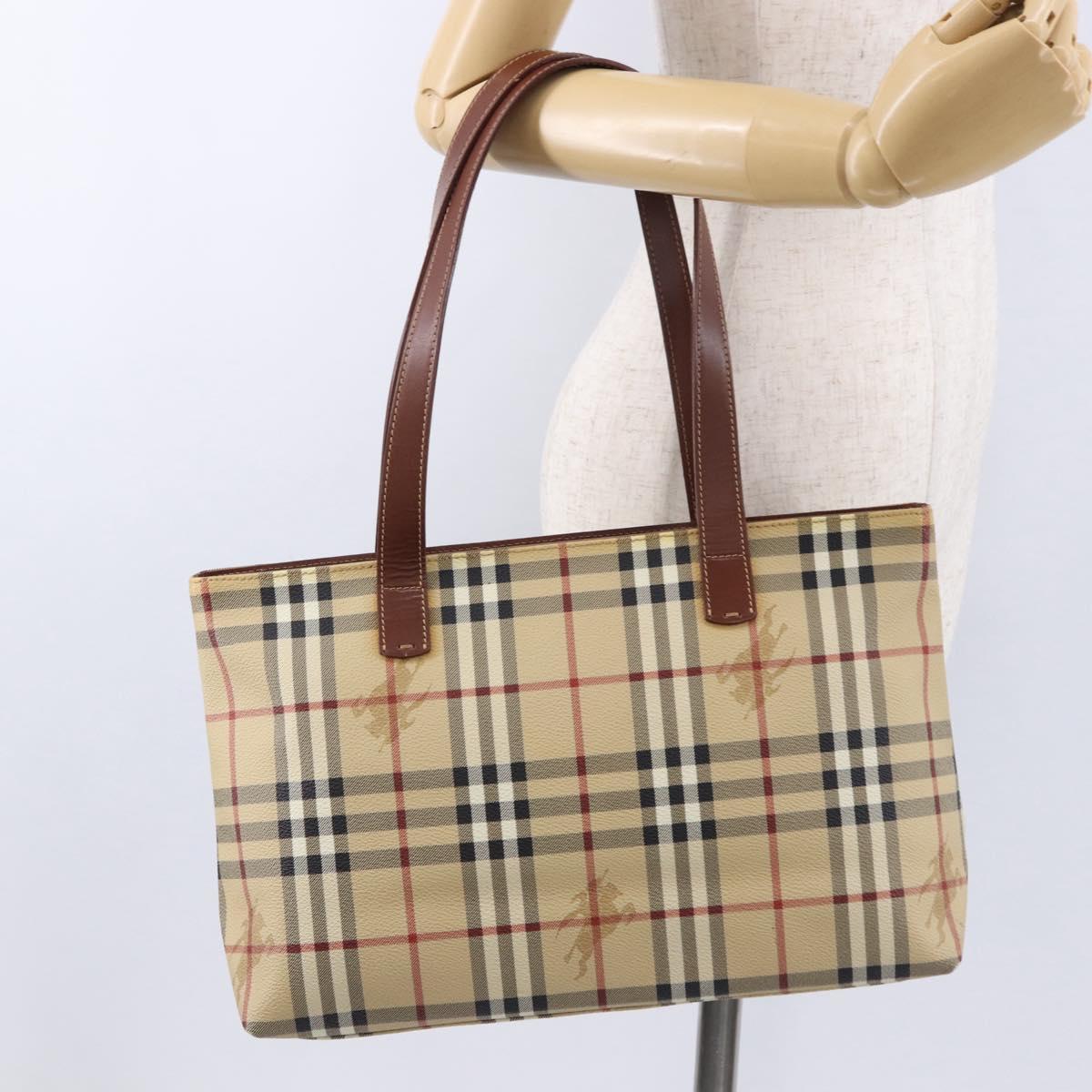 BURBERRY Nova Check blue Tote Bag PVC Beige Gold Auth 194843V
