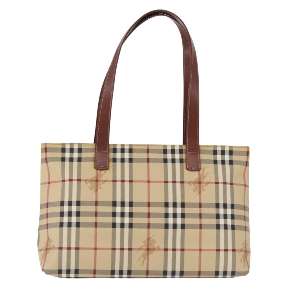 BURBERRY Nova Check blue Tote Bag PVC Beige Gold Auth 194843V