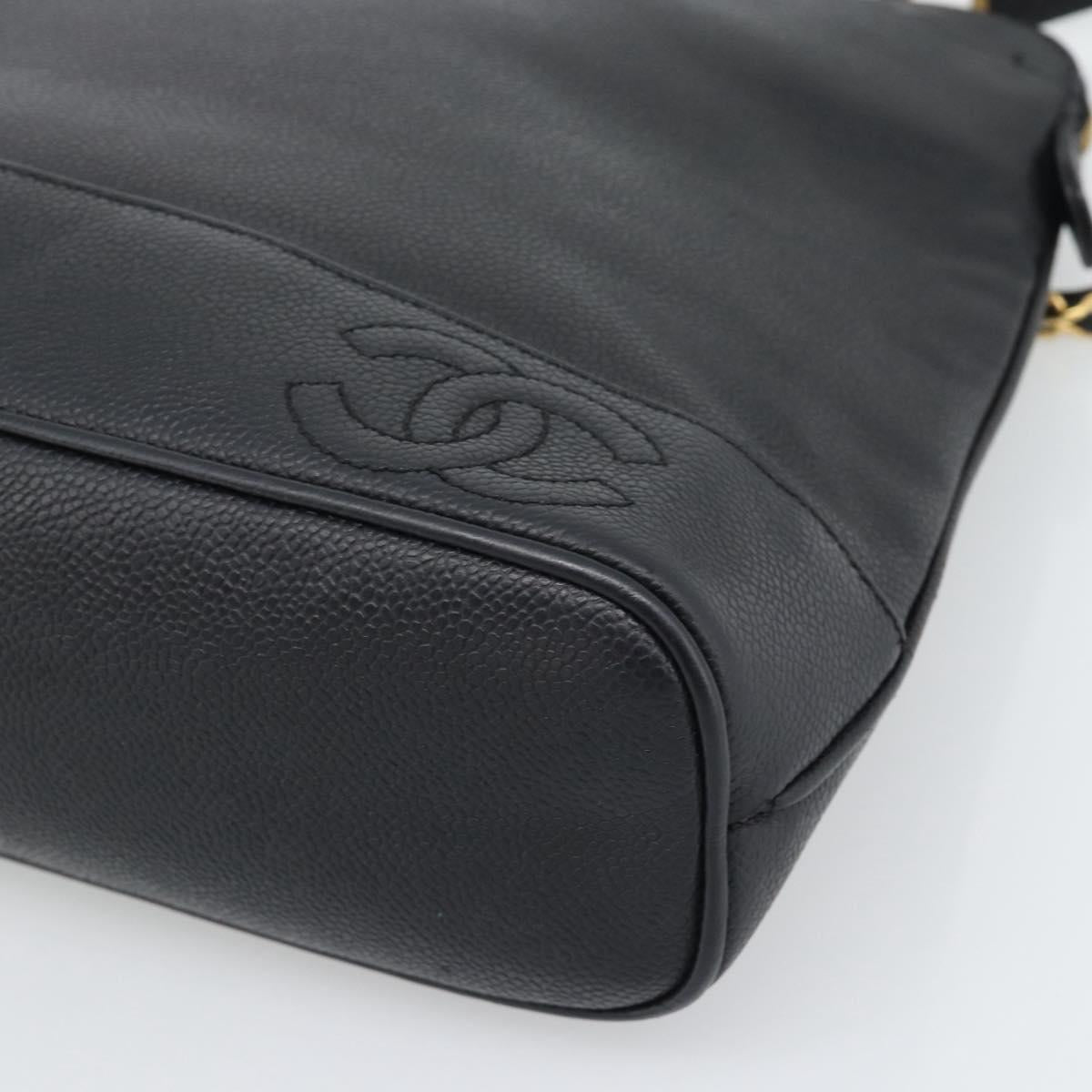 CHANEL Triple Coco Chain Tote Bag Caviar Skin Black Gold CC Auth 194844V