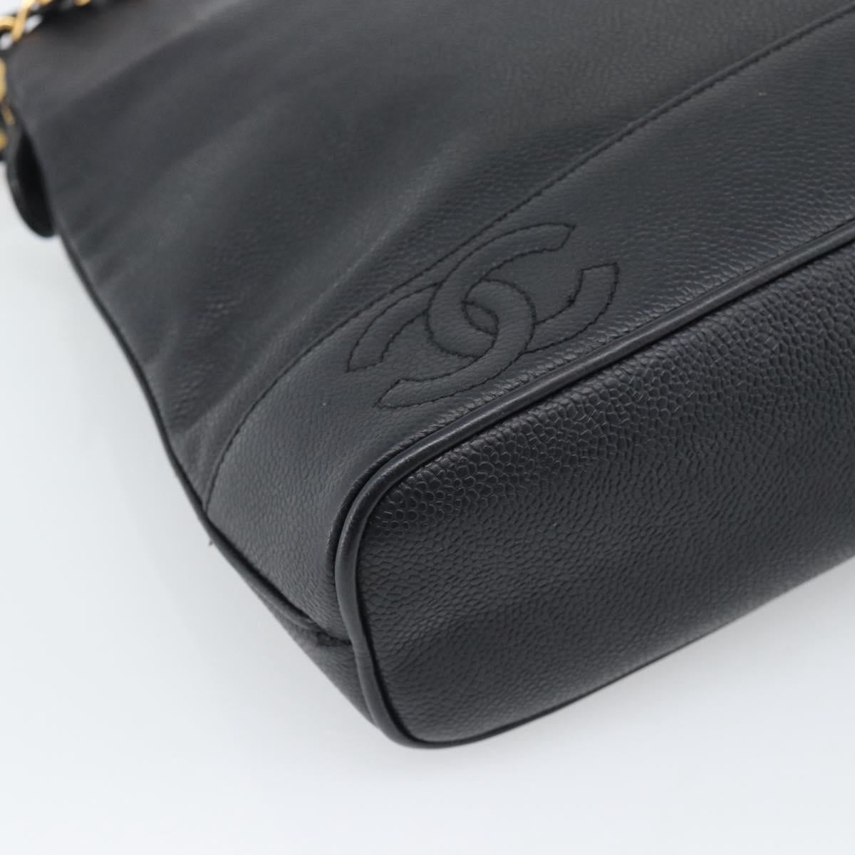 CHANEL Triple Coco Chain Tote Bag Caviar Skin Black Gold CC Auth 194844V