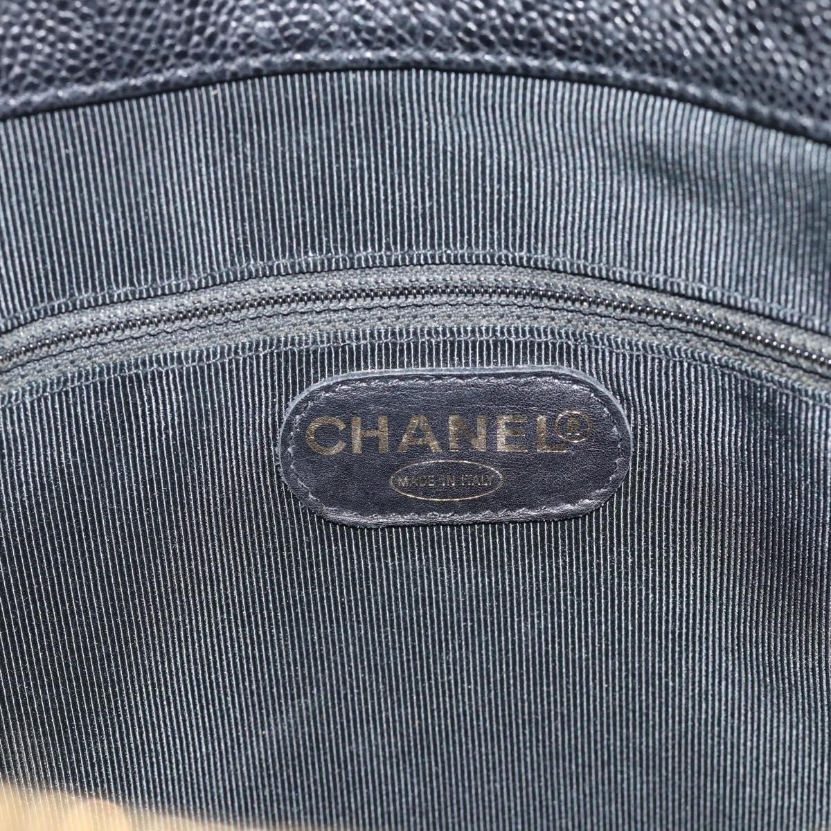 CHANEL Triple Coco Chain Tote Bag Caviar Skin Black Gold CC Auth 194844V