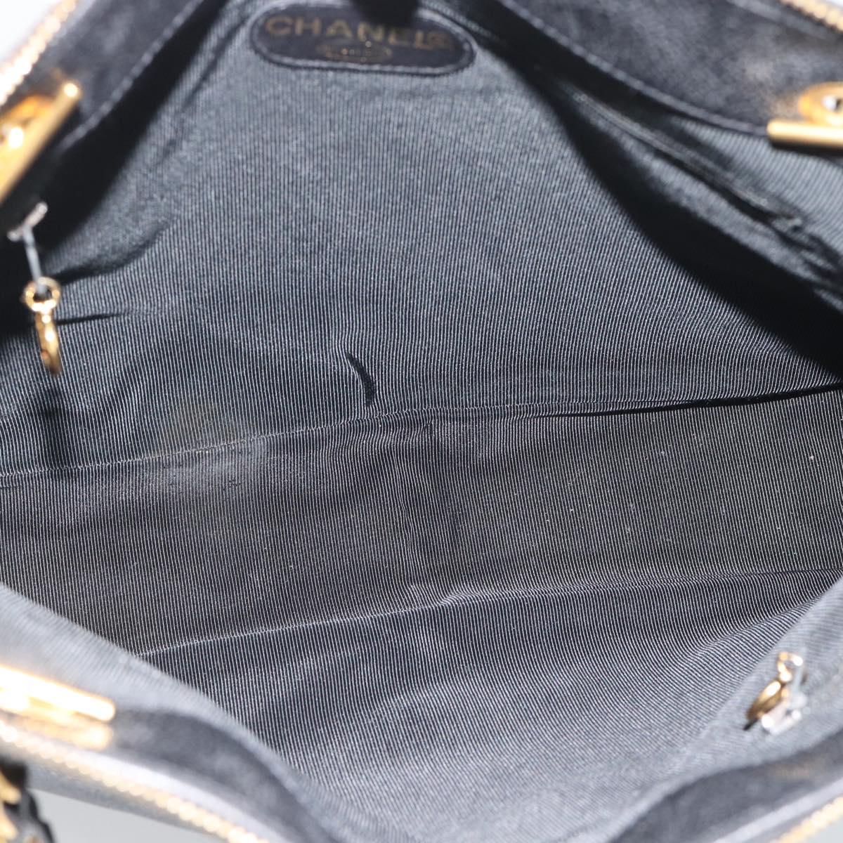 CHANEL Triple Coco Chain Tote Bag Caviar Skin Black Gold CC Auth 194844V