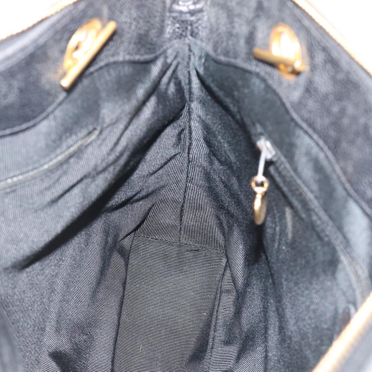 CHANEL Triple Coco Chain Tote Bag Caviar Skin Black Gold CC Auth 194844V