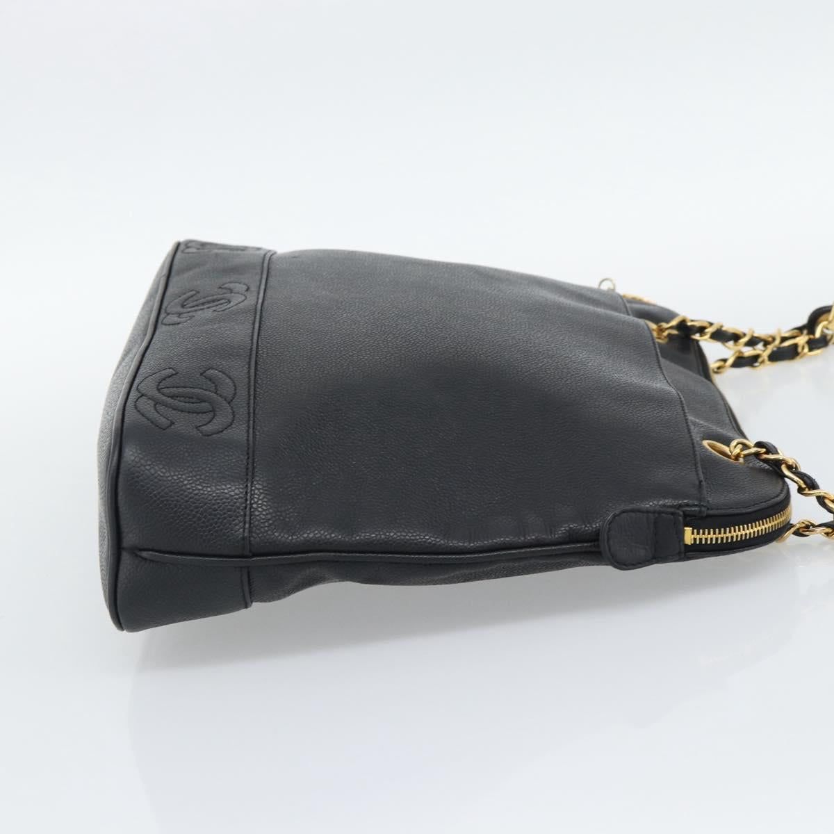 CHANEL Triple Coco Chain Tote Bag Caviar Skin Black Gold CC Auth 194844V