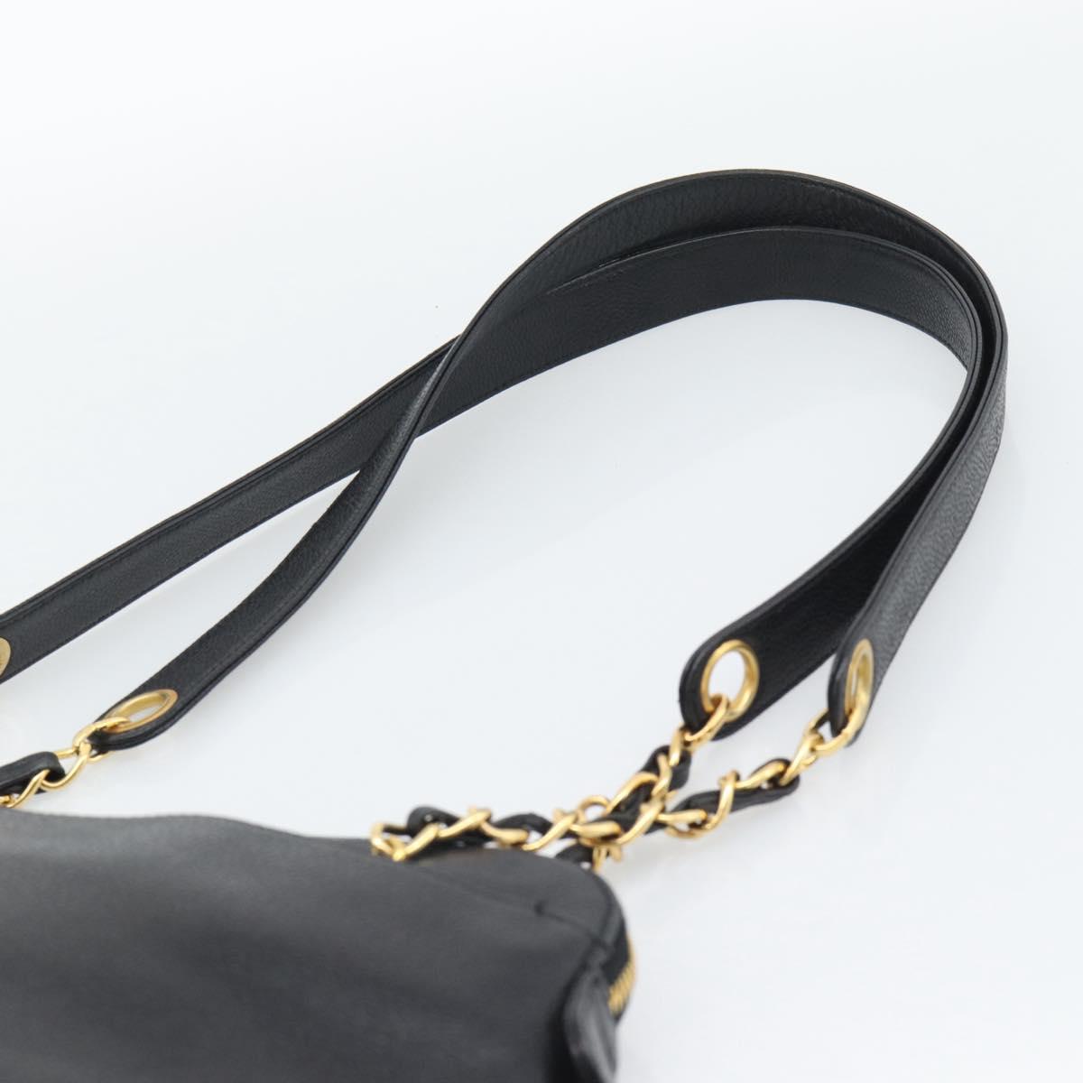 CHANEL Triple Coco Chain Tote Bag Caviar Skin Black Gold CC Auth 194844V