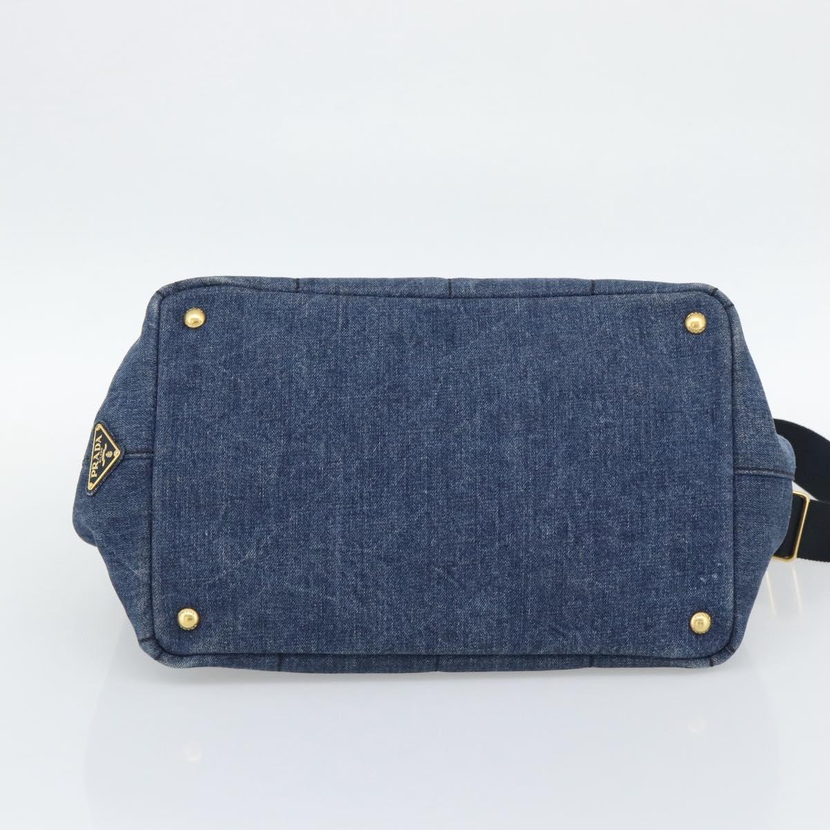 PRADA Canapa M Hand Bag Denim 2way Blue Gold Auth 194845V