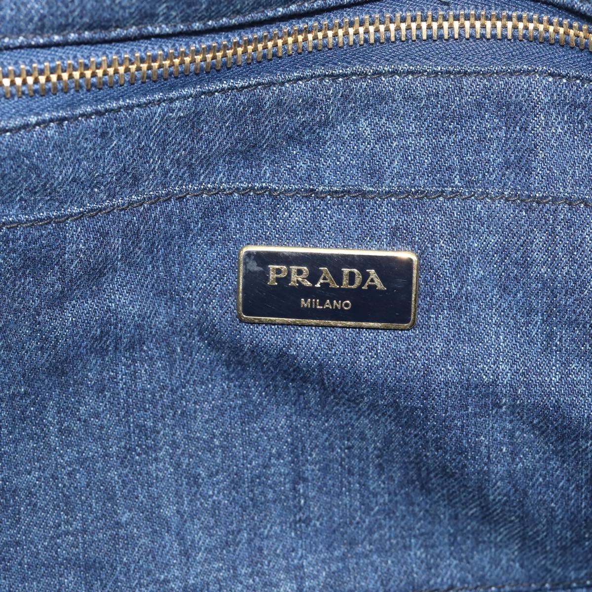 PRADA Canapa M Hand Bag Denim 2way Blue Gold Auth 194845V