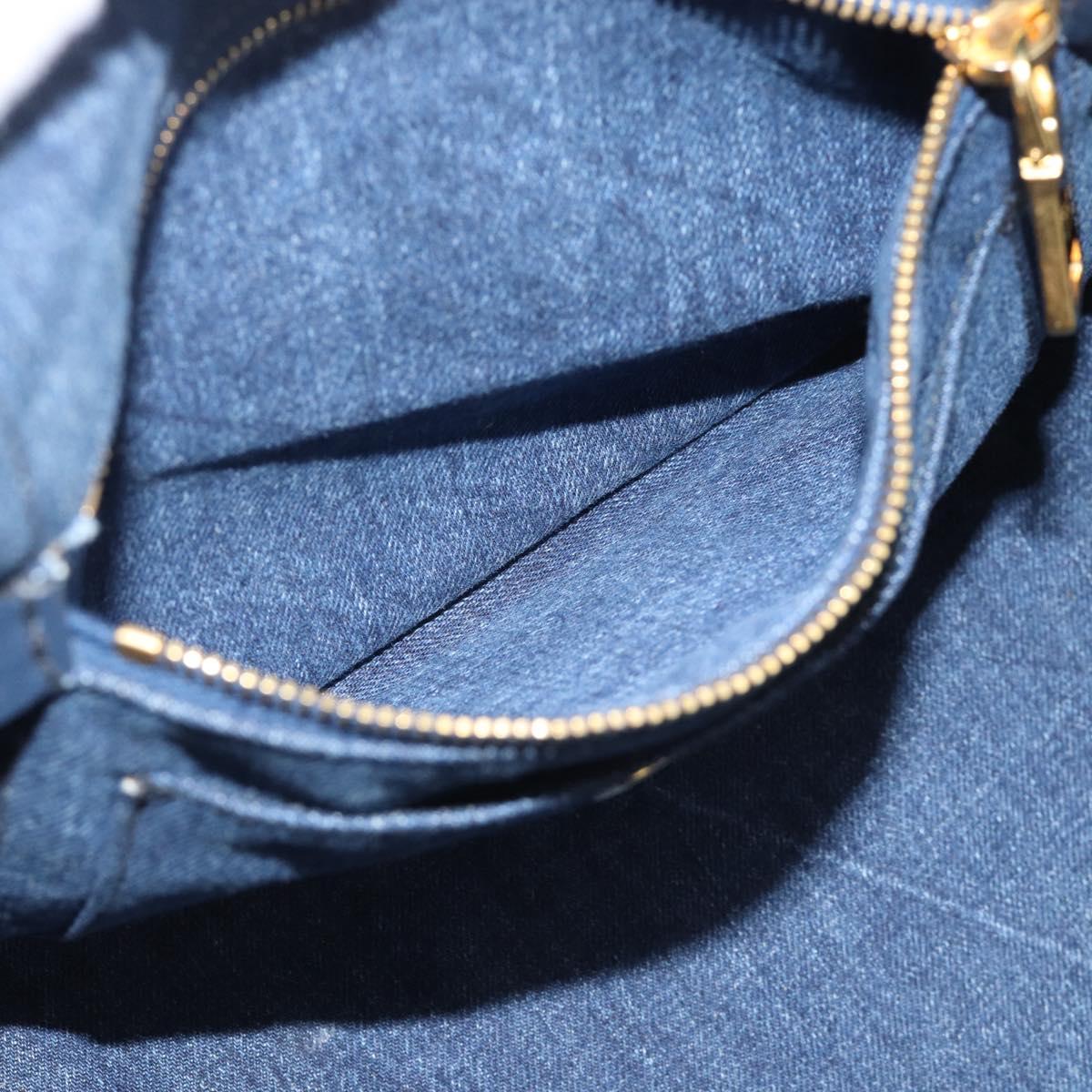 PRADA Canapa M Hand Bag Denim 2way Blue Gold Auth 194845V