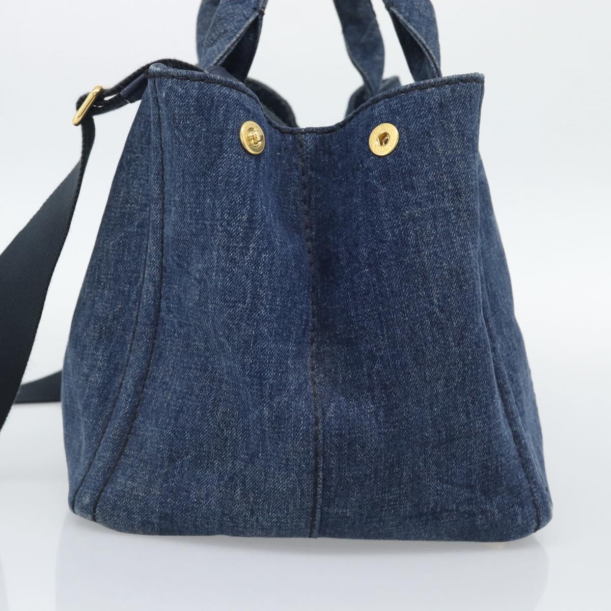 PRADA Canapa M Hand Bag Denim 2way Blue Gold Auth 194845V