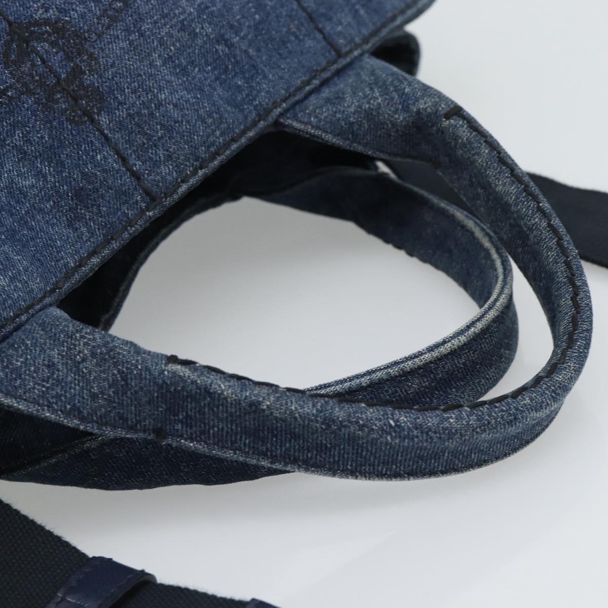 PRADA Canapa M Hand Bag Denim 2way Blue Gold Auth 194845V