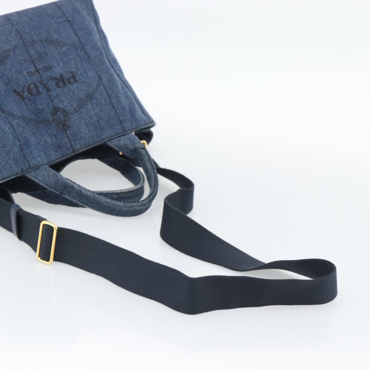 PRADA Canapa M Hand Bag Denim 2way Blue Gold Auth 194845V