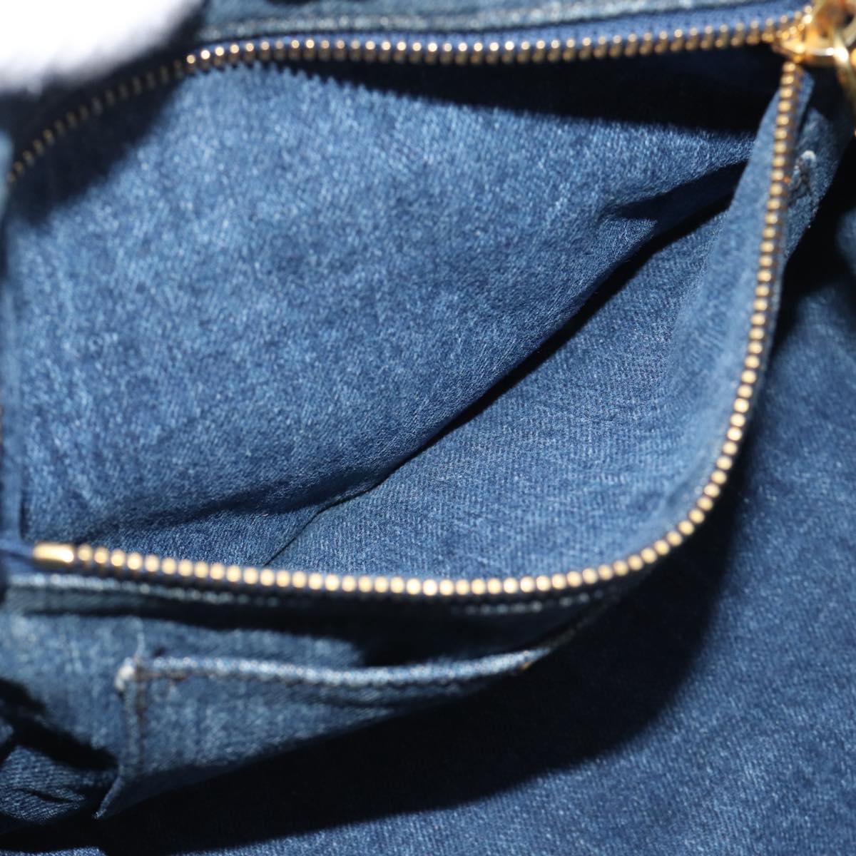 PRADA Canapa MM Hand Bag Denim Blue Gold Auth 194847