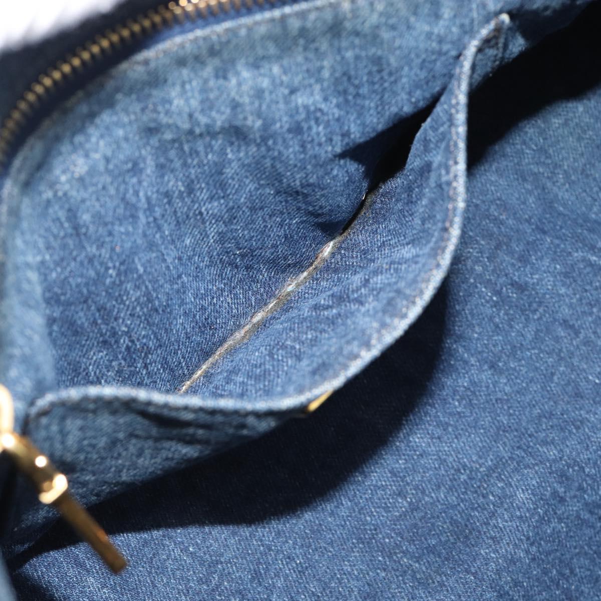 PRADA Canapa MM Hand Bag Denim Blue Gold Auth 194847