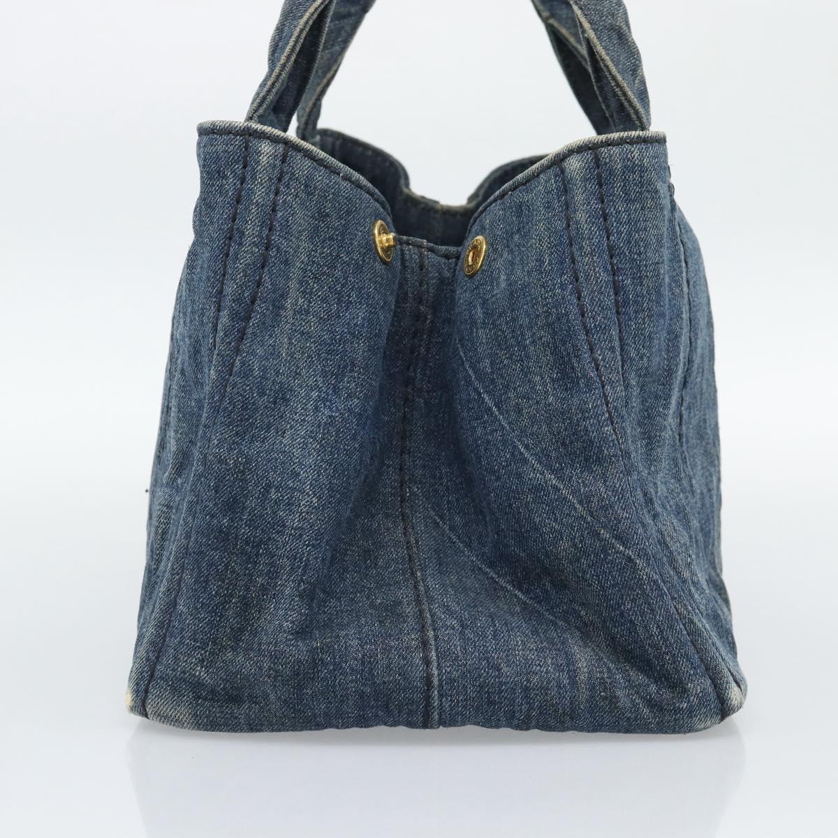 PRADA Canapa MM Hand Bag Denim Blue Gold Auth 194847