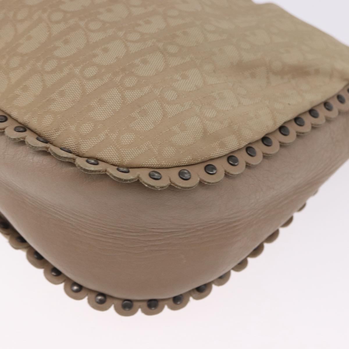 Christian Dior Trotter Canvas Shoulder Bag Beige Silver Auth 194850A