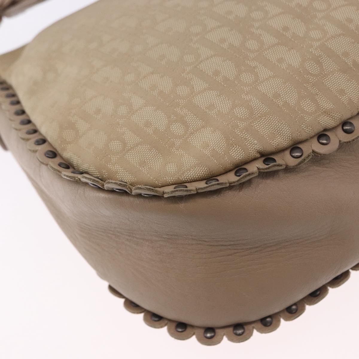 Christian Dior Trotter Canvas Shoulder Bag Beige Silver Auth 194850A